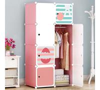 Armario infantil modular de 8 cubos con puertas, armario infantil con barra para colgar, organizador de almacenamiento para habitación de niños, dormitorio, sala de estar