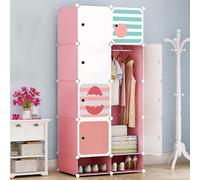 Armario infantil modular de 8 cubos con puertas, armario infantil con barra para colgar, organizador de almacenamiento para habitación de niños, dormitorio, sala de estar