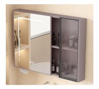 Armario inteligente con espejo de baño LED montado en la pared sobre el inodoro, color gris, con sensor táctil y luz LED, moderno gabinete de medicina iluminado para baños elegantes