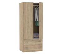 Armario Juvenil, Infantil, Armario Individual Turín 2 Puertas 2 Cajones Roble Cambrian 74x180 cm