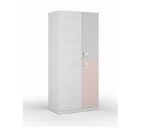 Armario Juvenil Rose Melamina Blanco Alpes y Rosa, Diseño Moderno y Juvenil para Habitación 90x200x52 cm