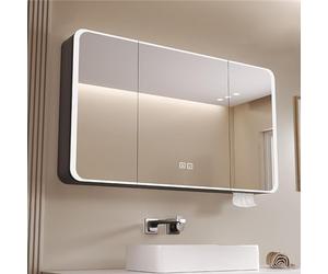 Armario Mcine con luz inteligente con desempañador y espejo, 100 cm Sk Grey Sto con iluminación LED integrada para baños modernos y máxima comodidad.
