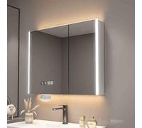 Armario medicinal moderno con iluminación LED, puerta con espejo antivaho y amplio espacio de almacenamiento para el cuarto de baño, gran botiquín con iluminación, armario de medicina montado en la