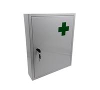 Armario médico Relaxdays, con Cerradura, 5 estantes, 43 x 35,5 x 8 cm, para medicamentos, botiquín, Blanco/Verde