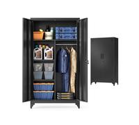 Armario metálico 80 x 40 x 165 cm con 2 puertas y 5 Compartimentos Negro Mate