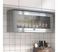 Armario Metalico Armario Pared Colgante Puerta con Apertura hacia Arriba Armario De 22 Cm De Profundidad con Aislamiento Acústico Pared De Acero Inoxidable, Garaje, Taller, Cocina(80 * 22 * 34.5cm)