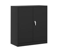 Armario Metálico De Almacenamiento Para Oficina y Garaje - Puertas Con Cerradura, Estantes Ajustables - Montaje Sencillo - Uso En Hogar, Taller, Almacén, Oficina - Color Negro - 90x80x40 cm