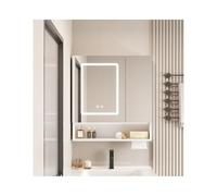 Armario moderno con espejo de baño que ahorra espacio, armario de medicina de aleación de aluminio montado en la pared con estante multifuncional, diseño inteligente (80 x 75 cm)