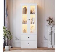 Armario moderno con pantalla LED de 178 cm, puerto USB y mando a distancia de 16 colores, vitrina acrílica con 5 compartimentos y cajón, armario de almacenamiento independiente para decoraciones