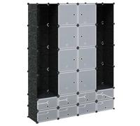 Armario modular con 18 compartimentos de alambre blanco y negro, 37 x 146 x | Plástico y acero cromado, fácil de limpiar, montaje sin herramientas, para habitación del bebé, pasillo, dormitorio