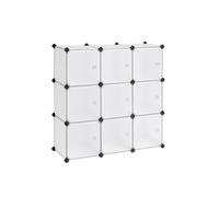 SONGMICS Estantería Modular, Armario Modular de 9 Cubos, Estantería de Plástico con Puertas, para Zapatillas, Ropa, Libros, Fácil de Montar, Blanco LPC116WS