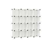 SONGMICS Armario Modular, con 16 Cubos Apilables, Zapatero Modular, Estante de Plástico PP, para Dormitorio, Oficina, 31 x 123 x 123 cm, Blanco Crema LPC442M01