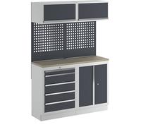 Armario modular de taller con armario inferior de puertas batientes y cajonera A x P 1360 x 460 mm