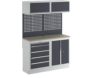 Armario modular de taller con armario inferior de puertas batientes y cajonera A x P 1360 x 460 mm