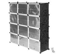 Armario Modular, Guardarropa portátil para Colgar Ropa, 12 Cubo Ropero Armario Combinado con 2 Barra Colgante, Armario de Almacenaje para Dormitorio (8 Pisos, 12 Puertas, Negro)