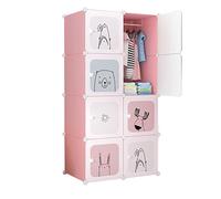 Armario modular infantil para ropa - 12 cubos de almacenamiento DIY, estantería organizadora - Solución versátil para dormitorio y pasillo, fácil de montar - Plástico resistente - Color: Pink 12-2
