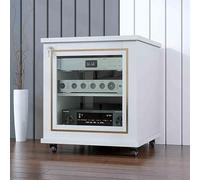 Armario multimedia con puerta y estantes ajustables, soporte de audio resistente, torre de soporte de medios AV, fuerte capacidad de carga, centro de entretenimiento en esquina (blanco)