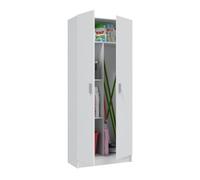 LOUNGITUDE Armario multiusos Escobero 2 puertas 3 estantes 180x73x37 cm Blanco mate