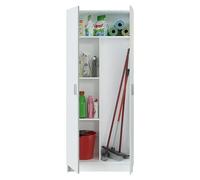 LOUNGITUDE Armario multiusos Escobero 2 puertas 3 estantes 180x73x37 cm Blanco mate