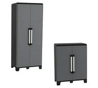 Armario multiusos de plástico Alto + bajo PRO Modular (Gris/Negro, Plástico, 2 piezas)