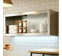 Armario Mural de Cocina en Acero Inoxidable con Puertas Correderas de Acrílico Transparente Estante de Almacenamiento de 1 Y 2 Niveles For Vajilla Y Utensilios(100 * 30 * 40cm(39.4 * 12 * 16in))