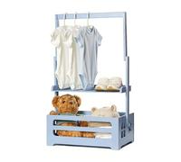 Armario para baby shower, caja de almacenamiento para revelación de género con estante de madera para exhibición de ropa de bebé, organizador de armario de guardería con barra colgante, estante y caja