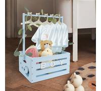 Armario para baby shower con 10 perchas y guirnalda verde, cesta de madera para bebé con asa, cesta de almacenamiento para bebé, estante decorativo para ropa de bebé para baby shower, embarazo,