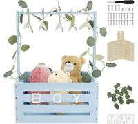 Armario para baby shower con 10 perchas y guirnalda verde, cesta de madera para bebé con asa, cesta de almacenamiento para bebé, estante decorativo para ropa de bebé recién nacido, baby shower,