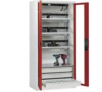 Armario para carga de baterías COMFORT C+P, con puertas con ventanilla, 3 cajones