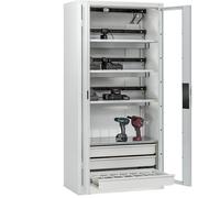 Armario para carga de baterías COMFORT C+P, con puertas con ventanilla, 3 cajones