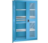 Armario para cargas pesadas LISTA, 3 baldas y 2 cajones con puertas con ventanillas