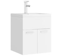 Armario para debajo del lavabo de 41 x 38,5 x 46 cm con lavabo de madera | Madera y cerámica esmaltada con grifo y rebosadero, 1 compartimento con 2 puertas, para baño y lavadero, tamaño compacto