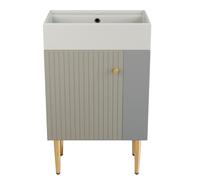 Armario para debajo del lavabo de 55 cm, color gris, compacto con lavabo de cerámica, juego de muebles de baño independiente con estante, solución de ahorro de espacio para baño de invitados y baños