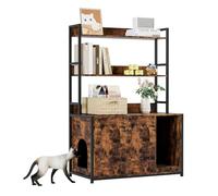 Armario para Gatos 3 en 1 con estantería, Caja de Arena Oculta con Puerta, árbol rascador, 3 Niveles, 89 x 45 x 132 cm, Moderna casa para Gatos Interior para 2 Gatos - C