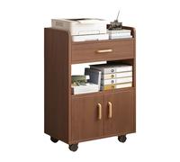 Armario para Impresora con Cajón Carro Movil Tablero Grueso Muebles Cafetera Tirador de Puerta Redondos para Carpetas Documentos Carro de Oficina Casa(Brown)