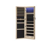 SONGMICS Espejo Joyero LED, 120 cm de Alto con Cerradura, Armario Joyero de Pared o Montado en la Puerta, Organizador de Joyas con Espejo, 2 Cajones, 10 x 37 x 120 cm, Roble JJC093M01