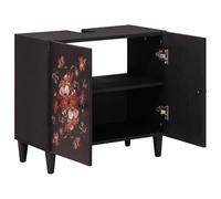 Armario para lavabo 62 x 33 x 58 cm, madera maciza de mango, multicolor | Mango de madera maciza con 2 puertas y botones de latón, diseño floral, tamaño compacto 62 x 33 x 58 cm