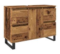 Armario para lavabo con aspecto de madera antigua, 80 x 33 x 60 cm, material de madera y hierro, elegante juego de muebles de baño para espacios pequeños, duradero y ahorra espacio