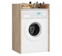 AKORD | Mueble para Lavadora de 64 cm | Apto para Lavadora y Secadora |Mueble de baño de Columna para Colocar sobre Lavadora | 64x98x50 cm | Roble Sonoma | Encimera Blanca