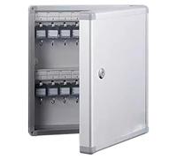 Armario para llaves montado en la pared con cerradura, ganchos y etiquetas para almacenamiento organizado de llaves en concesionarios de bienes raíces y automóviles