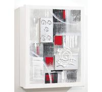 Armario para Llaves, Pintado a Mano, Decorativo, Abstracto Gris, Rojo y Plata, Con Relieve, Firmado. Medidas 26x31x6 cm, 100% Original, Con 12 ganchos, Incluye tacos y tornillos para la pared.