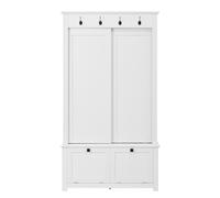 Armario para recibidor con puertas correderas y zapatero integrado, sistema de almacenaje multifuncional con ganchos, 100x50x180 cm, Blanco