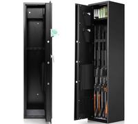 Armario para rifle de 5 pistolas, almacenamiento largo de 57 con teclado digital, 2 llaves de emergencia, caja de seguridad biométrica de huellas dactilares y bolsillos de almacenamiento, seguridad