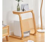 Armario Para Robot Aspirador De Bambú Soporte Para Robot Aspirador 68,5cm Altura Mesa Auxiliar De Madera Tablero De Cristal Fácil De Limpiar Estante Independiente Que Ahorra Espacio Para El Salón