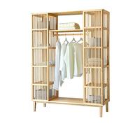 Armario para Ropa con 2 Puertas Deslizantes Clóset con 12 Estantes y 1 Barra de Colgar Perchero de Bambú 185 x 140 x 45 cm Natural