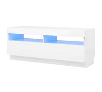 Armario para TV con iluminación blanca 100 x 35 x 40 cm - Moderno armario de madera para salón, dormitorio, solución de almacenamiento con listón elegante, apto para TV, altavoces y multimedia