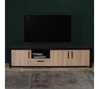 Armario para TV Forte Black Hill con 3 Puertas y 1 cajón, Material de Madera, Color Ciruela/Negro, 209,5 x 51,1 x 52,3 cm (Ancho x Alto x Profundidad)