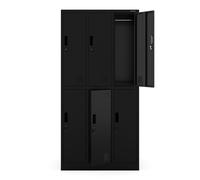 Jan Nowak Armario para Vestuario Taquilla Metálico con 6 Compartimentos Ranuras de ventilación Recubrimiento de Polvo 185 cm x 90 cm x 45 cm Negro