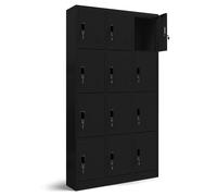 Jan Nowak Armario para Vestuario 3B4A Taquilla Metálico con 12 Compartimentos Ranuras de ventilación Recubrimiento de Polvo 185 cm x 90 cm x 40 cm Negro