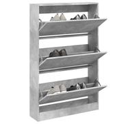 Armario para zapatos genérico, color gris, hormigón, 80 x 21 x 125,5 cm, madera de ingeniería, estante para zapatos delgado con 3 cajones plegables para espacio pequeño, almacenamiento estrecho para